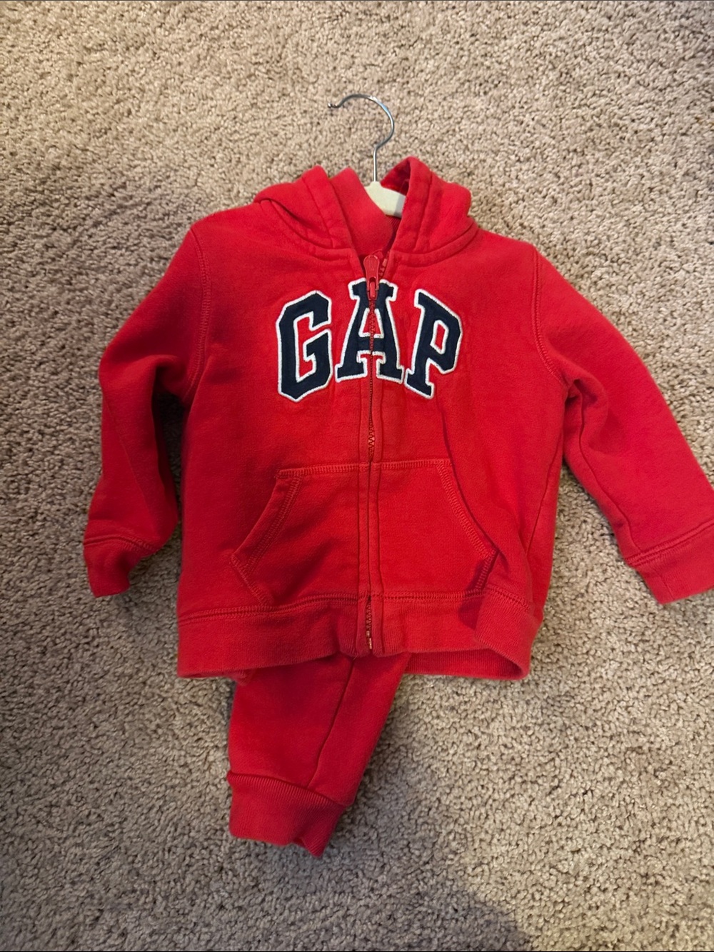GAP Bright Red Kids Zip Hoodie with Navy Logo